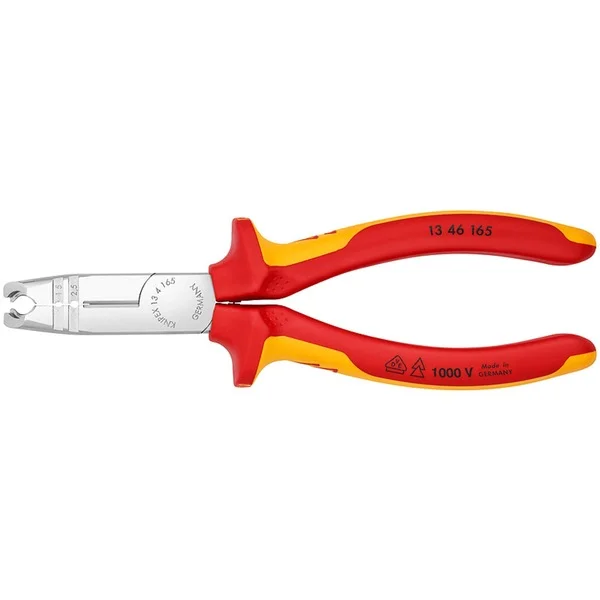 KNIPEX Abmantelungszange VDE 1346165, Abisolier-Zange (rot/gelb, mit Seitenschneider)