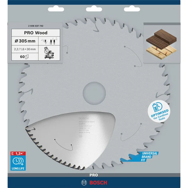Bosch Professional PRO Wood cordless Kreissägeblatt, Ø 305mm, 60Z (Bohrung 30mm, für Akku-Kappsägen)