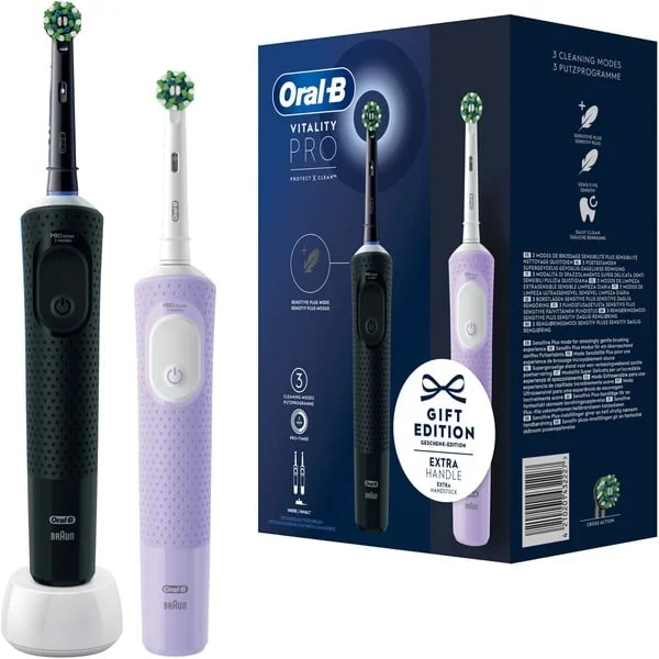 Oral-B Vitality Pro D103 Duo, Elektrische Zahnbürste (schwarz/lila, Black/Lilac Violet, inkl. 2. Handstück)