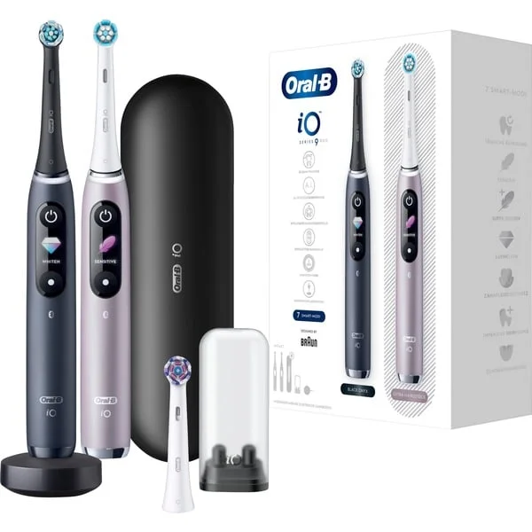 Oral-B iO Series 9, Elektrische Zahnbürste (schwarz/rosé, Black Onyx/Rose Quartz mit 2. Handstück)