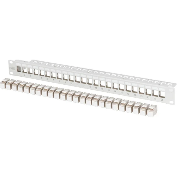 Digitus Modulares Patchpanel, 24-Port, bestückt mit 24x DN-93615 (grau, 1 HE, Rack Mount, geschirmt)