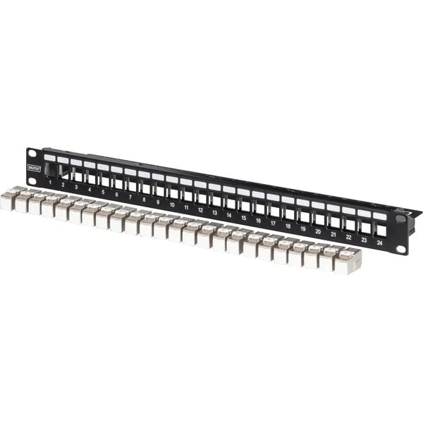 Digitus Modulares Patchpanel, 24-Port, bestückt mit 24x DN-93615 (schwarz, 1 HE, Rack Mount, geschirmt)