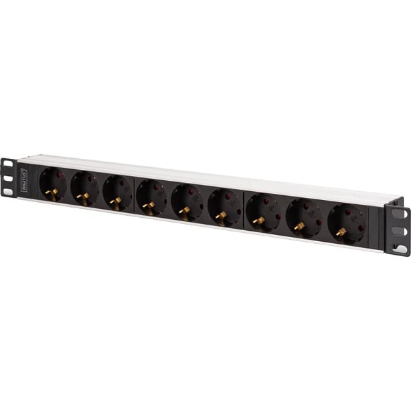 Digitus Steckdosenleiste 19" PDU mit Aluminiumprofil, 9-fach (schwarz/aluminium, 2 Meter Kabel, 1 HE, 16A, Kaltgerätestecker C20)