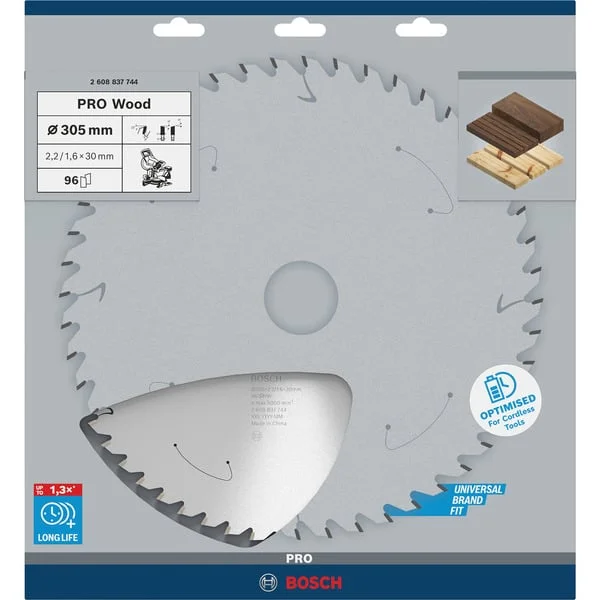 Bosch Professional PRO Wood cordless Kreissägeblatt, Ø 305mm, 96Z (Bohrung 30mm, für Akku-Kappsägen)