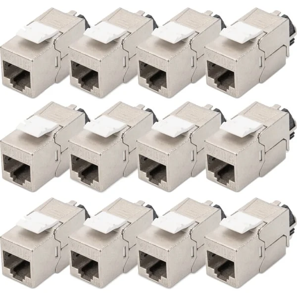 Digitus Cat.6a Keystone-Modul, geschirmt (silber, 12 Stück, mit intelligentem Kabelmanager)