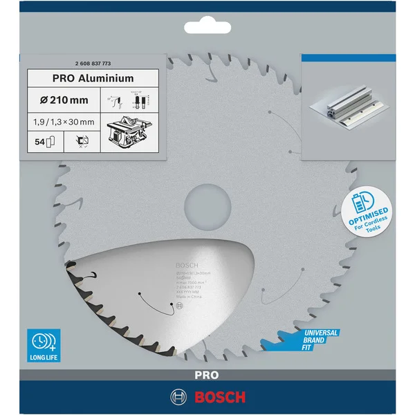 Bosch Professional PRO Aluminium cordless Kreissägeblatt, Ø 210mm, 54Z (Bohrung 30mm, für Akku-Tischkreissägen)