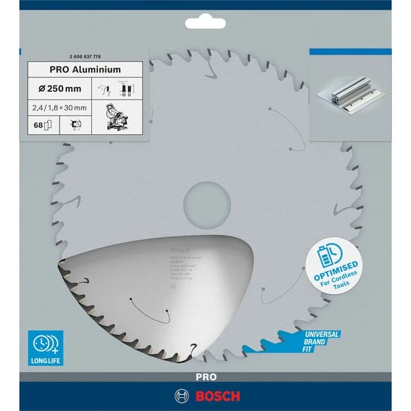 Bosch Professional PRO Aluminium cordless Kreissägeblatt, Ø 250mm, 68Z (Bohrung 30mm, für Akku-Kappsägen)