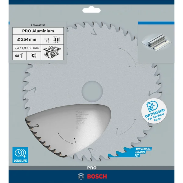 Bosch Professional PRO Aluminium cordless Kreissägeblatt, Ø 254mm, 68Z (Bohrung 30mm, für Akku-Tischkreissägen)