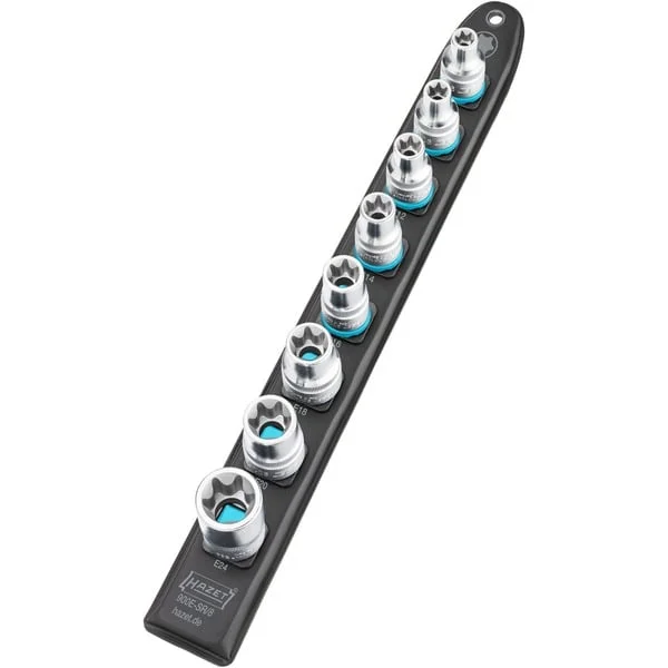 Hazet SmartRail 1/2" Steckschlüsseleinsatz-Satz Außen-Sechsrund, 8-teilig (schwarz, E10 - E24, kurz)