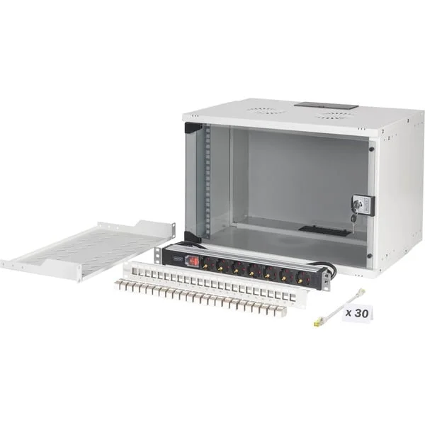 Digitus Netzwerk-Set SOHO Pro 19" 540x400 mm (BxT), IT-Schrank (hellgrau, 7 Höheneinheiten)