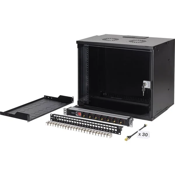 Digitus Netzwerk-Set SOHO Pro 19" 540x400 mm (BxT), IT-Schrank (schwarz, 9 Höheneinheiten)
