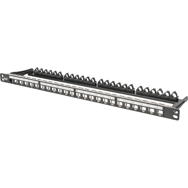 Digitus Modulares High Density Patchpanel, 24-Port, Rack Mount, geschirmt (schwarz, 0,5 HE, für Keystone-Module, mit Beschriftungsfeld)