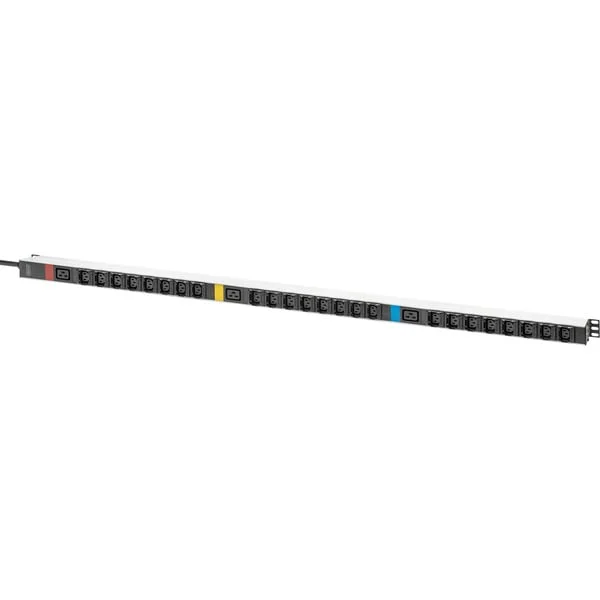 Digitus Basis IT PDU mit Aluminiumprofil, 27-fach, 24x C13, 3x C19, Steckdosenleiste (schwarz/aluminium, 3 Meter Kabel, 3-phasig 16A, IEC309 16A Stecker)