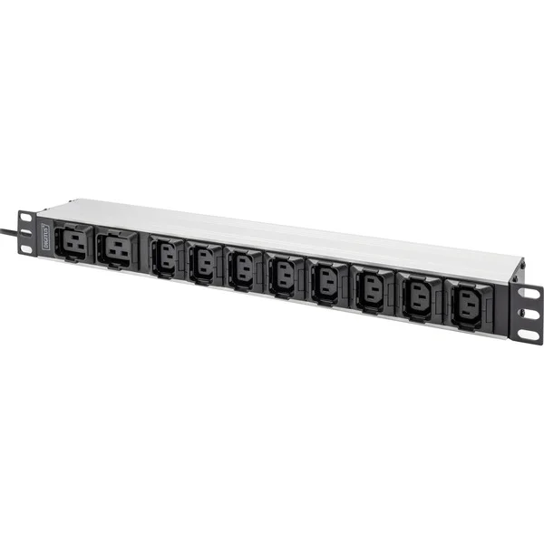 Digitus Steckdosenleiste 19" PDU mit Aluminiumprofil, 10-fach, 8x C13, 2x C19 (schwarz/aluminium, 2 Meter Kabel, 1 HE, 1-phasig 16A, Kaltgerätestecker C20)