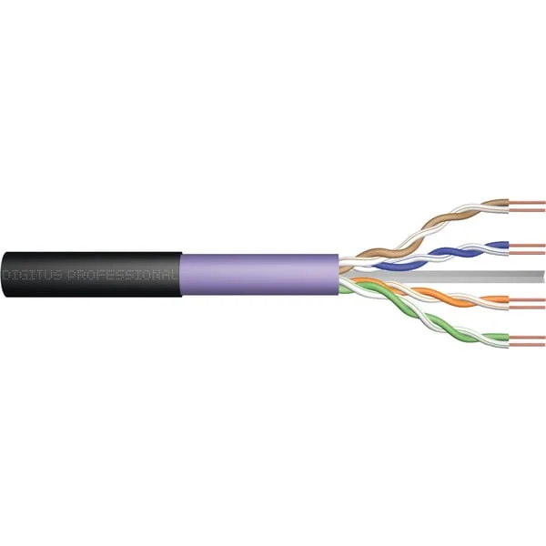 Digitus Professional Cat.6 U/UTP Erdverlegekabel simplex, Eca, PE-Mantel (violett/schwarz, 500 Meter Trommel, Outdoor-Kabel)