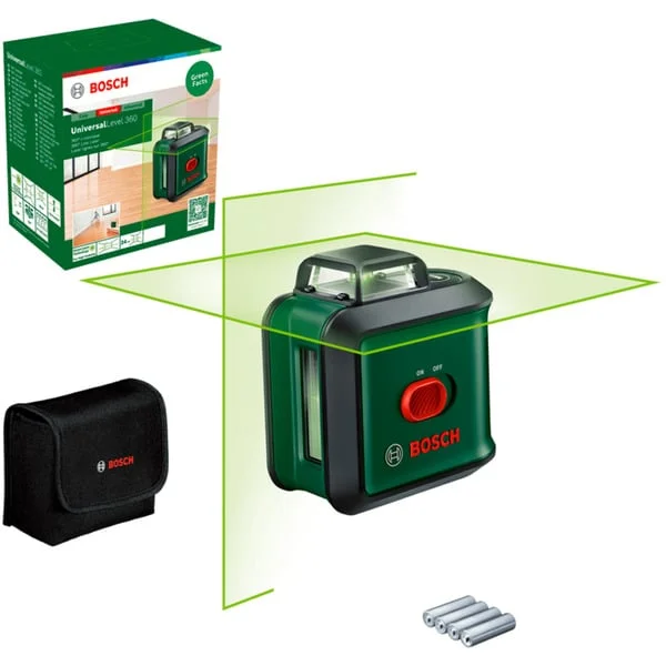 Bosch Heimwerken & Garten Kreuzlinienlaser UniversalLevel 360 (grün/schwarz, grüne Laserlinien, Reichweite Ø 24 Meter)