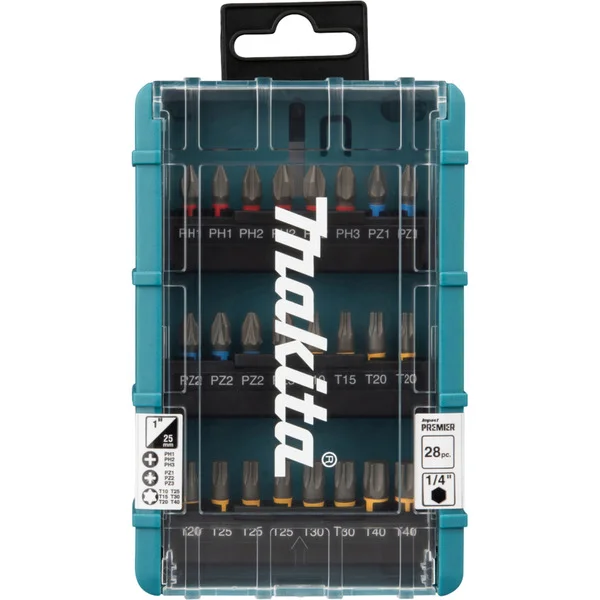 Makita Torsions-Steckschlüssel- & Bit-Satz Impact Premier E-25068, 28-teilig (blau, 1/4", für Schlagschrauber)