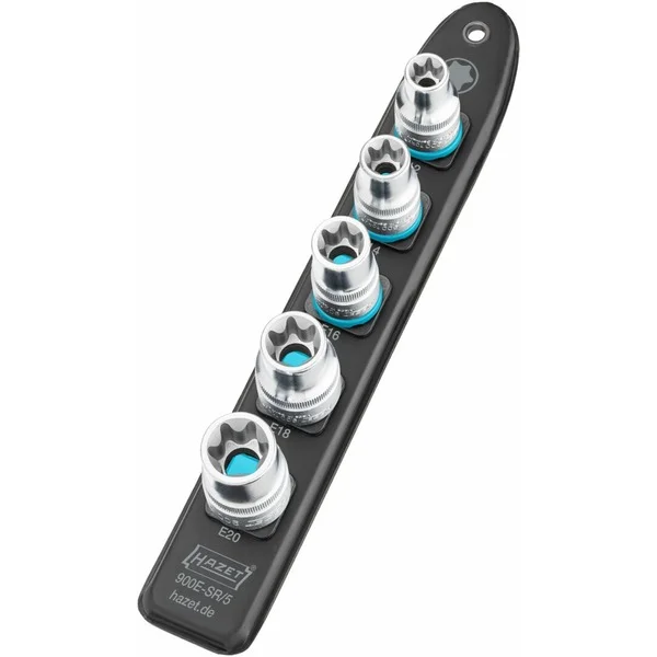 Hazet SmartRail 1/2" Steckschlüsseleinsatz-Satz Außen-Sechsrund, 5-teilig (schwarz, E12 - E20, kurz)