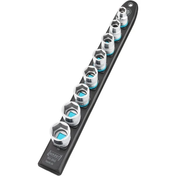 Hazet SmartRail 1/2" Steckschlüsseleinsatz-Satz Sechskant, 8-teilig (schwarz, SW 10 - SW 24, kurz)