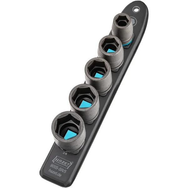 Hazet SmartRail 1/2" Schlag-, Maschinenschrauber-Einsatz-Satz Sechskant, 5-teilig, Steckschlüssel (schwarz, SW 13 - SW 24, kurz)