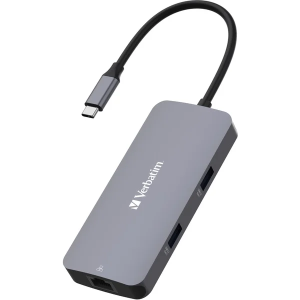 Verbatim USB-C Pro Multiport-Hub CMH-05, 5 Port, Dockingstation (grau, HDMI, RJ-45, 2x USB-A, USB-C PD)