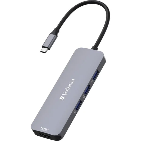 Verbatim USB-C Pro Multiport-Hub CMH-08, 8 Port, Dockingstation (grau, 2x HDMI, 3x USB-A, USB-C PD, SD, microSD)