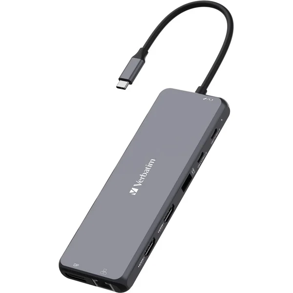 Verbatim USB-C Pro Multiport-Hub CMH-13, 13 Port, Dockingstation (grau, 2x HDMI, DP, RJ-45, 6x USB-A, Audio, 2x USB-C PD)