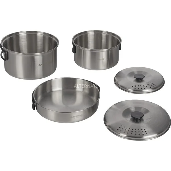 Campingaz Topf-Set Camping Kit, 5-teilig (edelstahl, 2 Töpfe + 2 Deckel + 1 Pfanne)
