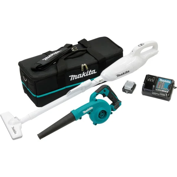 Makita Akku-Kombo-Kit CLX245SAX1, 12Volt, Laubbläser (blau/schwarz, Li-Ionen-Akku 2,0Ah, Akku-Staubsauger und Akku-Gebläse)