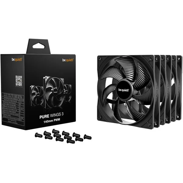 be quiet! Pure Wings 3 140mm PWM 3-Pack, Gehäuselüfter (schwarz, 3er-Pack, 140 mm)