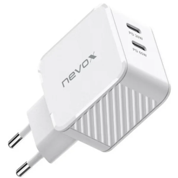 Nevox 65W DUAL USB-C (PD) QC3.0 Ladegerät GaN (weiß, PD 3.0, QC 3.0)