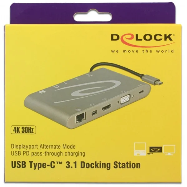 DeLOCK USB Type C 3.1 Dockingstation 4K (grau, USB-C, HDMI, SD, USB)