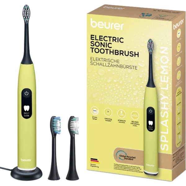Beurer SC 50 Splashy Lemon Green Planet, Elektrische Zahnbürste (gelb, incl. 2 Bürstenköpfe)