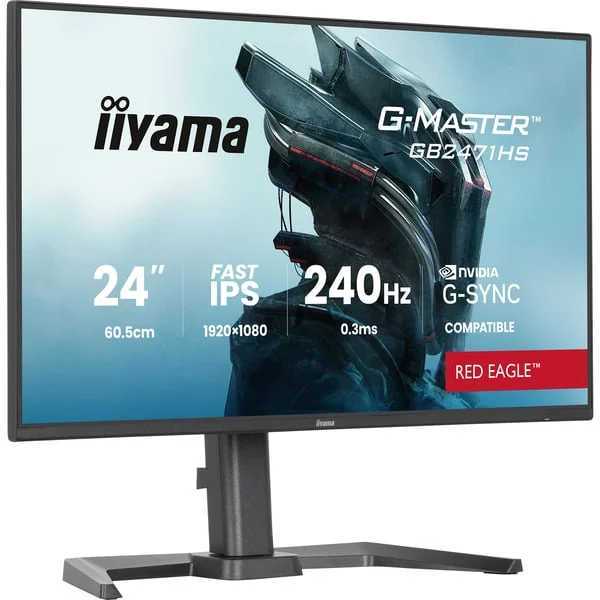 iiyama G-Master GB2471HS-B1 Red Eagle, Gaming-Monitor (60.5 cm (23.8 Zoll), schwarz (matt), FullHD, Fast-IPS, HDMI, DP, G-Sync komp., 240Hz Panel)