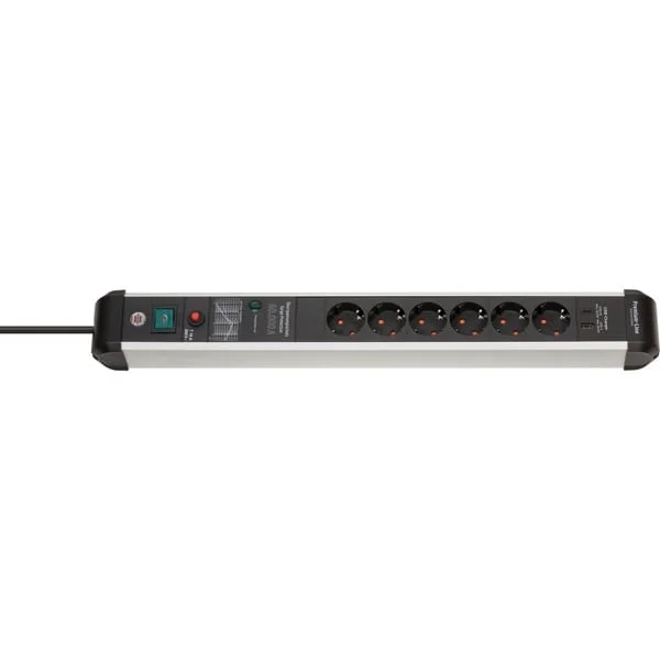 Brennenstuhl Premium-Protect-Line Steckdosenleiste 6-fach (schwarz/silber, 3 Meter, 60.000 A Überspannungsschutz, USB-C Power Delivery)