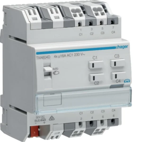 Hager Schalt- und Jalousieausgang KNX 4-fach 16 Ampere C-Last, Aktor (Retail)