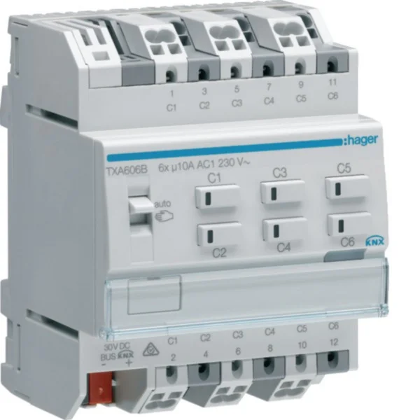 Hager Schalt- und Jalousieausgang KNX sechsfach zehn Ampere, Aktor (Retail)