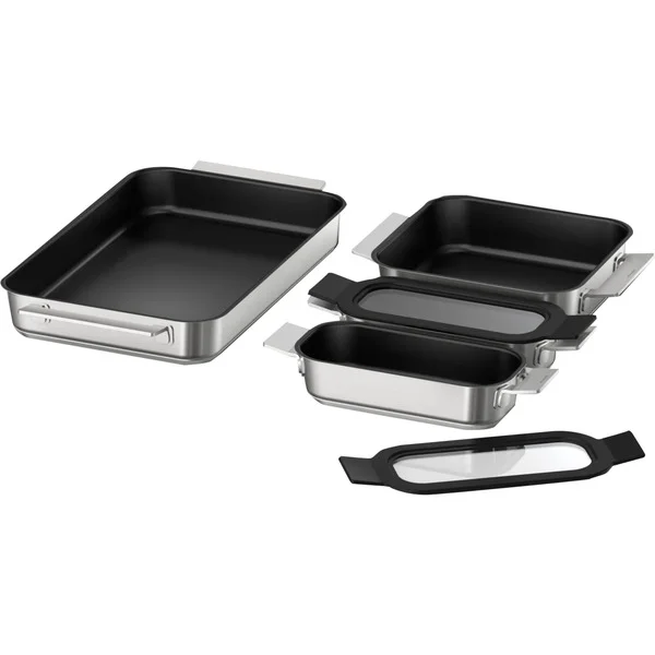 Siemens Pro Induction Flex Pfannen-Set HZ9FF040, 4-teilig (edelstahl/schwarz, 1x groß, 1x medium, 2x klein mit Glasdeckel)