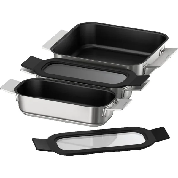 Siemens Pro Induction Flex Pfannen-Set HZ9FF030, 3-teilig (edelstahl/schwarz, 1x medium, 2x klein mit Glasdeckel)