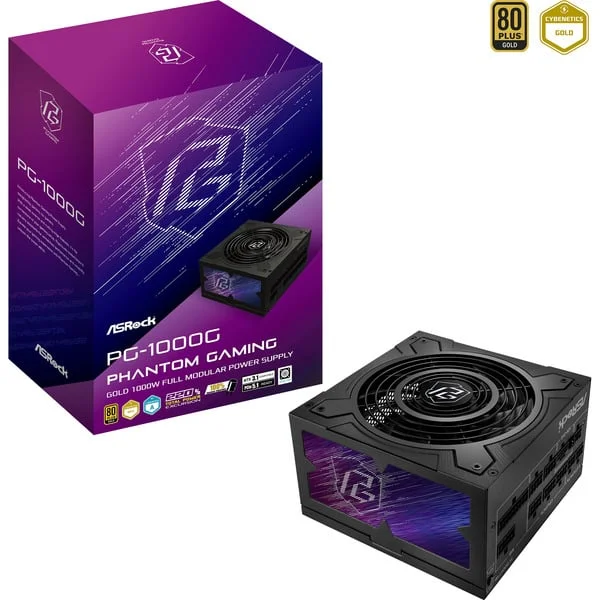 ASRock Phantom Gaming PG-1000G, PC-Netzteil (schwarz, 1x 12-Pin High Power GPU, 5x PCIe, Kabelmanagement, 1000 Watt)