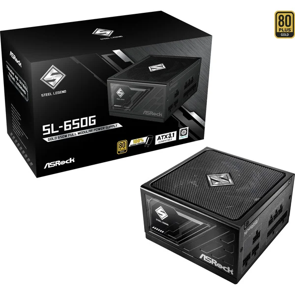 ASRock Steel Legend SL-650G, PC-Netzteil (schwarz, 2x PCIe, Kabelmanagement, 650 Watt)