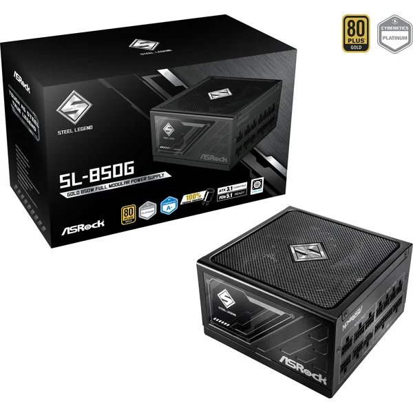 ASRock Steel Legend SL-850G, PC-Netzteil (schwarz, 1x 12-Pin High Power GPU, 2x PCIe, Kabelmanagement, 850 Watt)