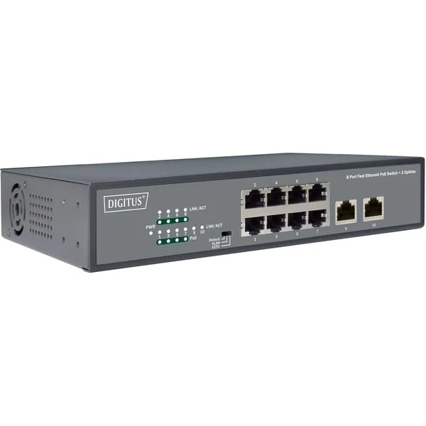 Digitus 8-Port Fast Etherent PoE-Switch + 2 Uplinks (schwarz)