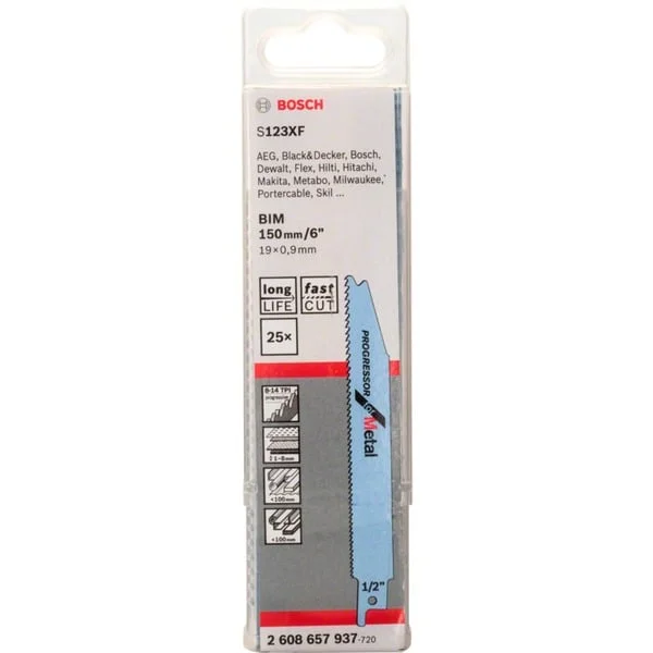 Bosch Professional Säbelsägeblatt S 123 XF Progressor for Metal, 25 Stück (Länge 150mm)