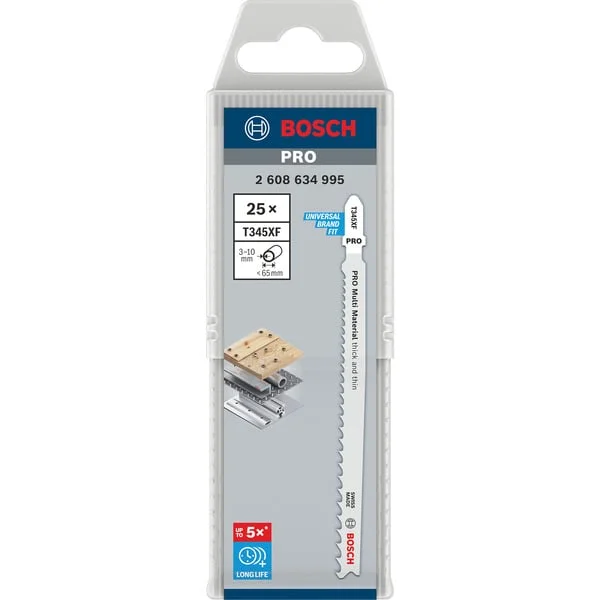 Bosch Professional PRO Stichsägeblatt Multi Material thick and thin T345XF, 132mm (schwarz, 25 Stück)