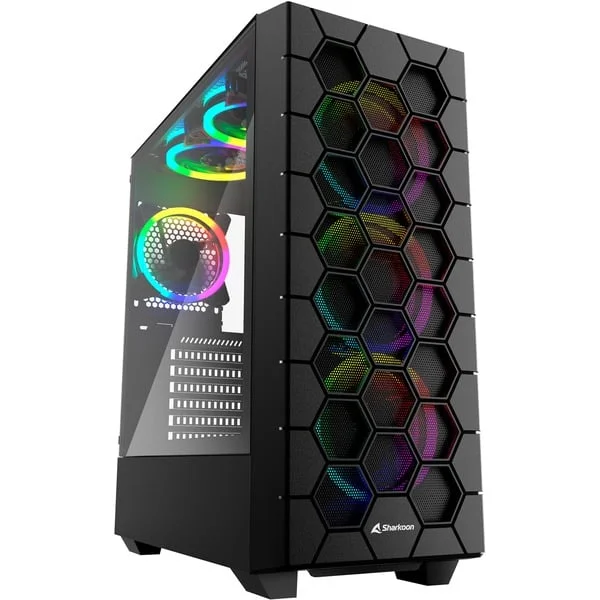 Sharkoon RGB HEX, Tower-Gehäuse (schwarz, Seitenteil aus gehärtetem Glas)