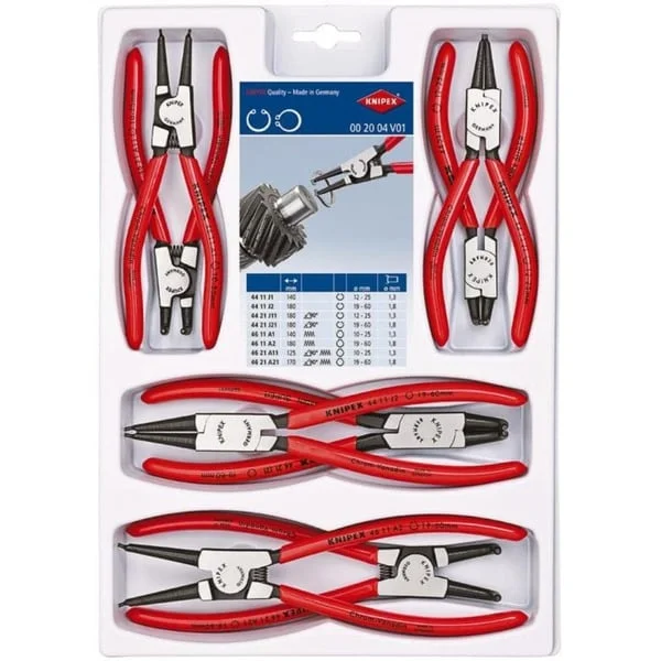 KNIPEX Sicherungsringzangen-Set 00 20 04 V01 (rot/schwarz, 8-teilig, gerade / abgewinkelt)