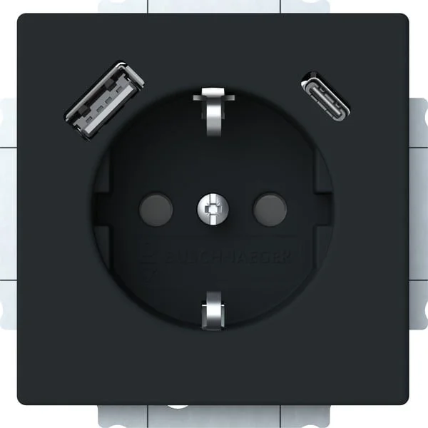 0 Schutzkontaktsteckdose mit USB-A und USB-C Anschluss (schwarz, Retail)