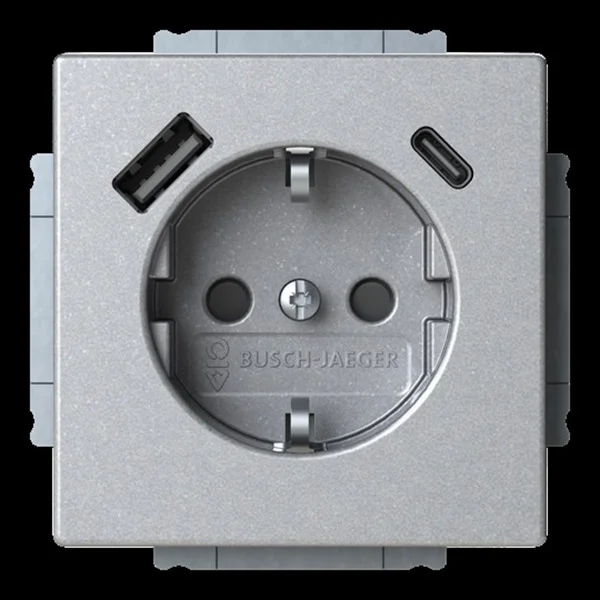 0 Schutzkontakt Steckdose mit USB-A und USB-C Anschluss (aluminium, Retail)