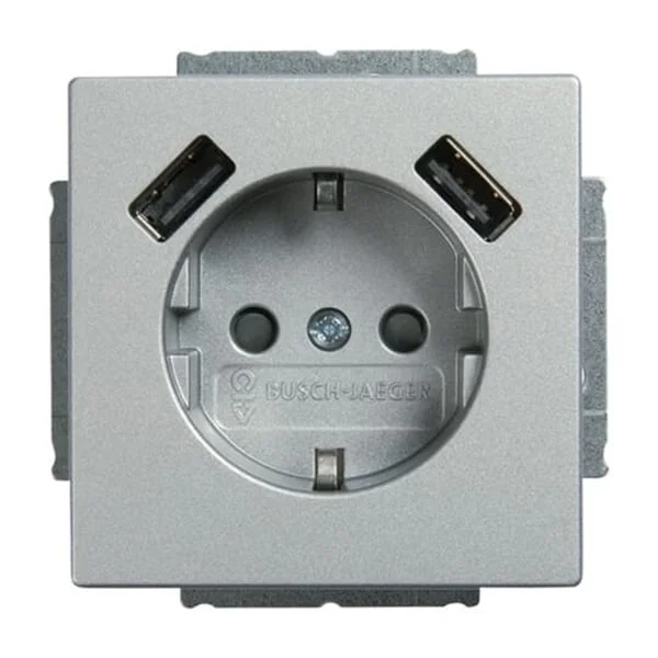 0 Schutzkontakt Steckdose mit zwei USB Anschlüssen (aluminium, Retail)
